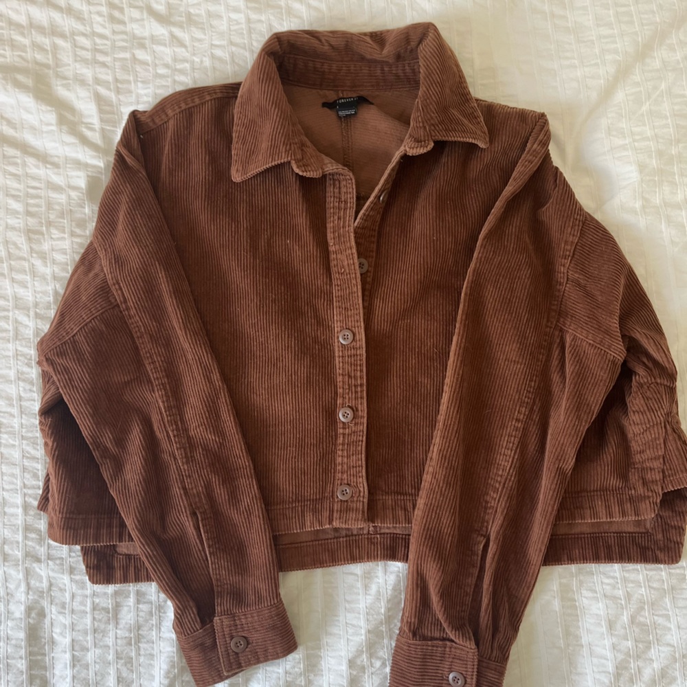 Brown corduroy jacket cropped large forever 21